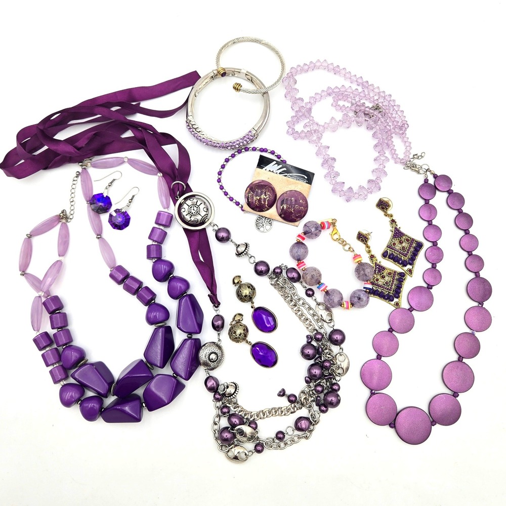 Purple Passion 12pc Jewelry Lot Necklaces Bracelets Earrings Mixed Jewelry